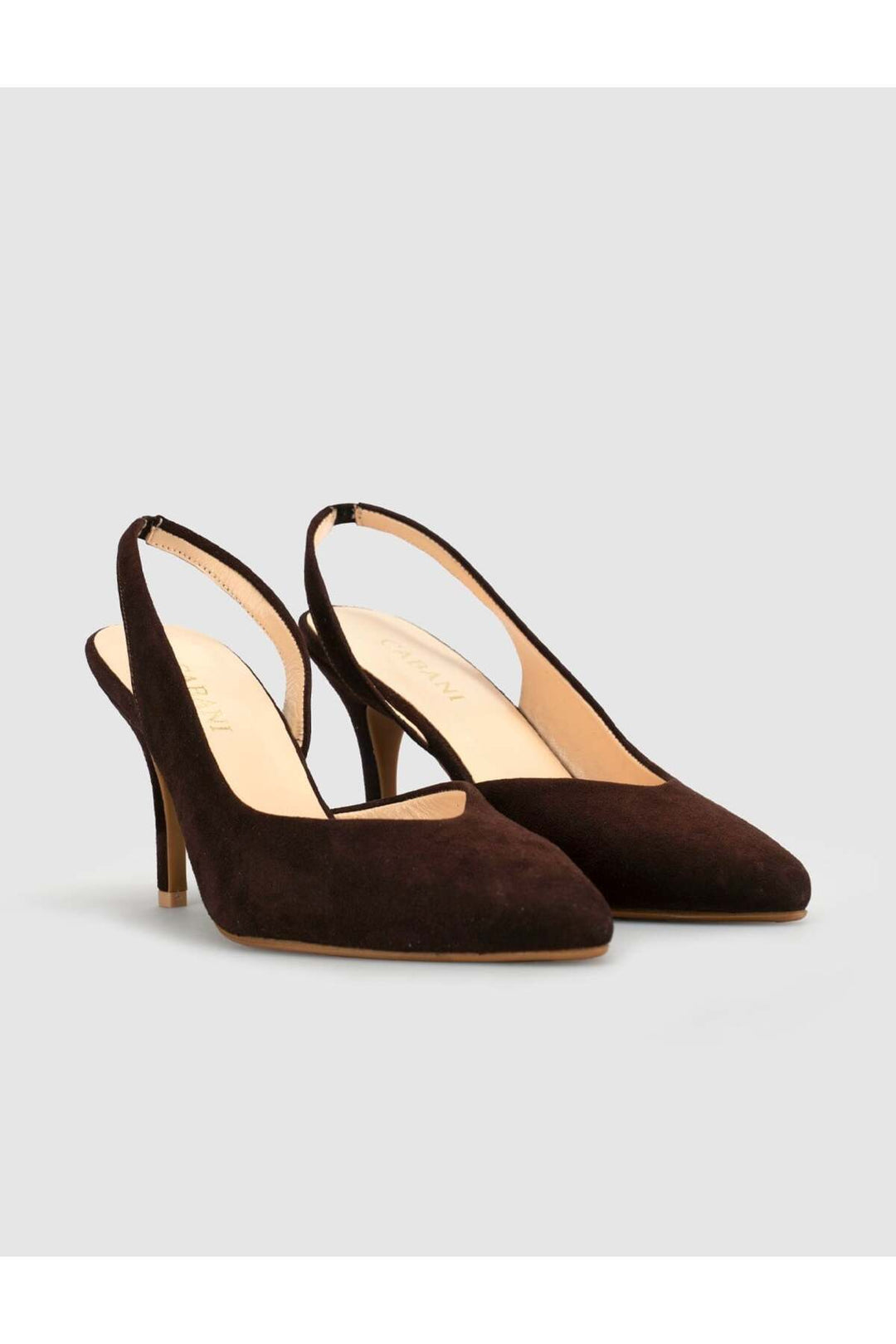 Cabani Shoes Escarpins à talons aiguilles pour femmes en cuir suédé véritable marron avec bride arrière. - Marron
