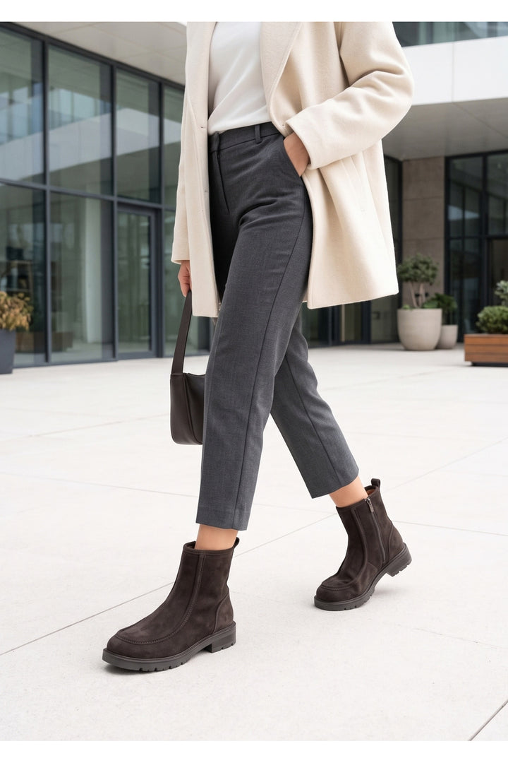 Wavelys BOT FEMME EN CUIR SUEDE VÉRITABLE MARRON AVEC FERMETURE ÉCLAIR STYLE LOAFER ZOYI - Marron