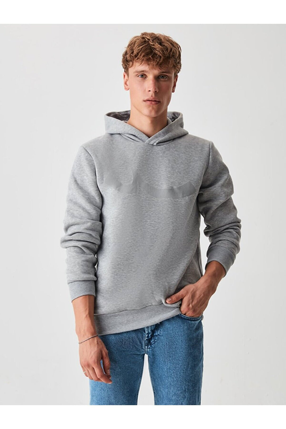 LTB Sweat-shirt gris coupe droite à capuche tendue sans fermeture éclair