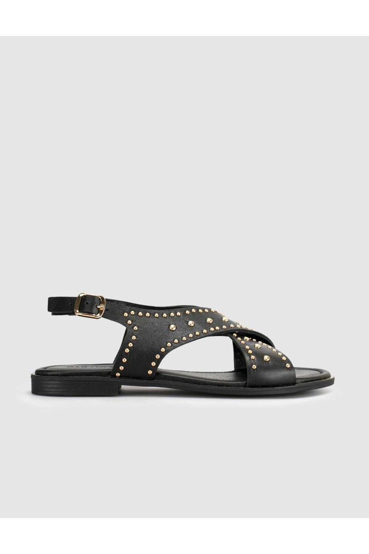 Cabani Shoes Sandales pour femmes en cuir véritable avec clous noires - Multicolore