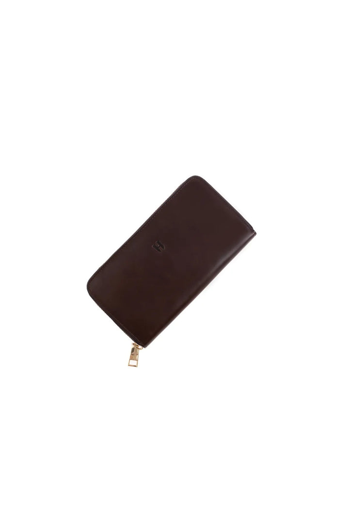 helmbrook Femme Cuir Véritable Grand Portefeuille Fermeture Éclair RFID Protégé Amelia Café Kaki