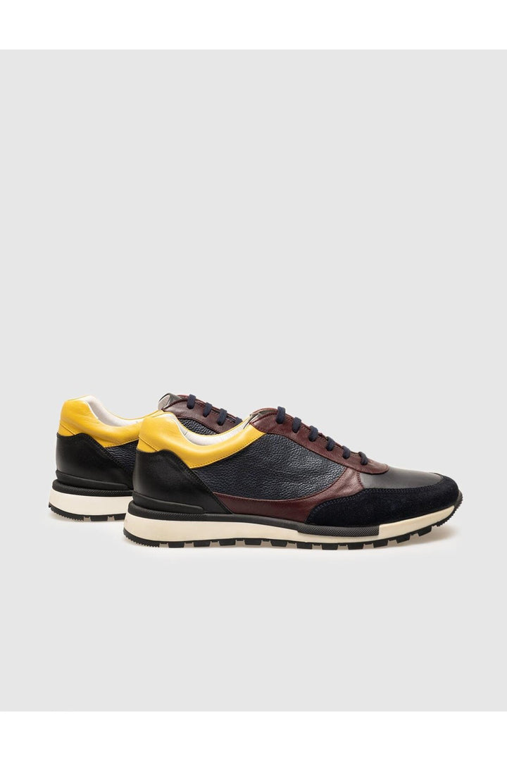 Cabani Shoes Chaussures de sport pour hommes en cuir véritable bordeaux à lacets - Bleu marine