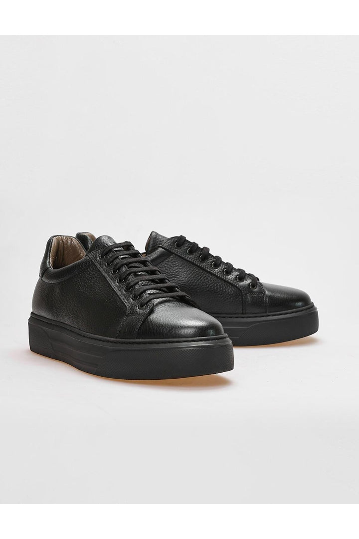 Cabani Shoes Chaussures de sport pour hommes en cuir véritable noires à lacets - Noir