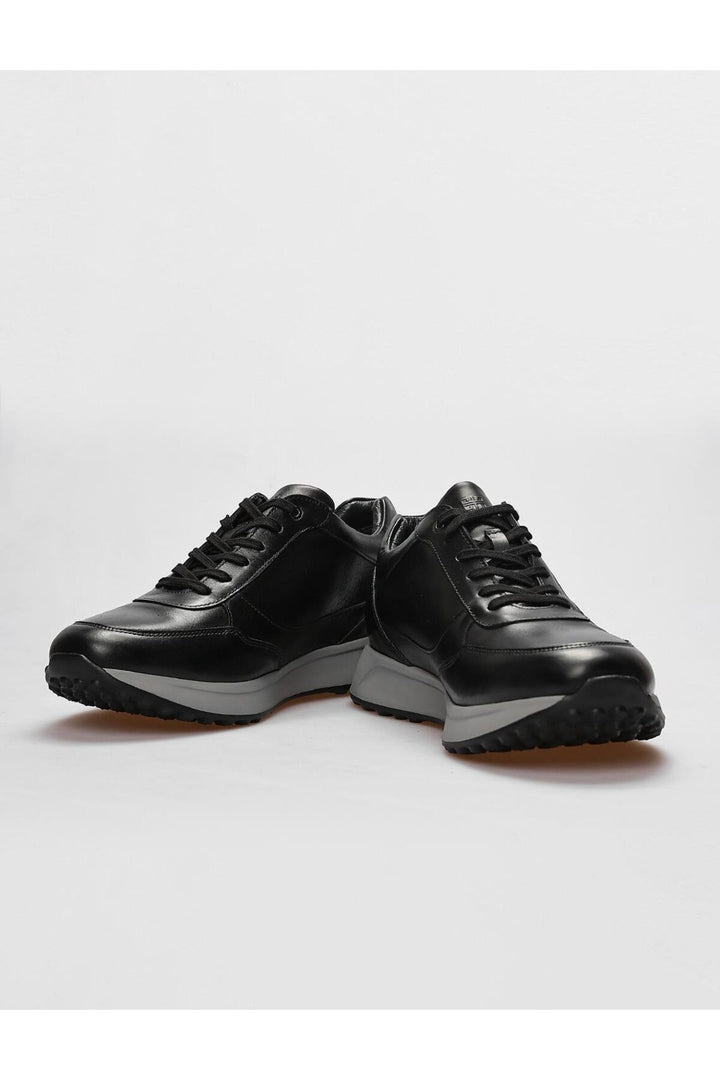 Cabani Shoes Chaussures de sport pour hommes en cuir véritable noires à lacets - Noir