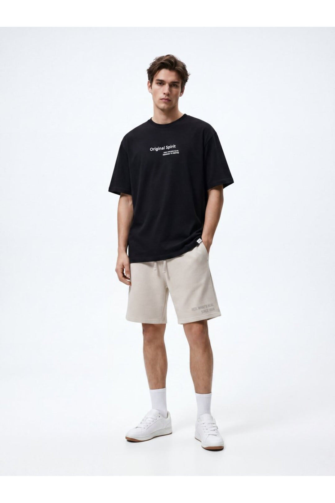 LTB Short Beige Relaxed avec Imprimé Minimal - Gris