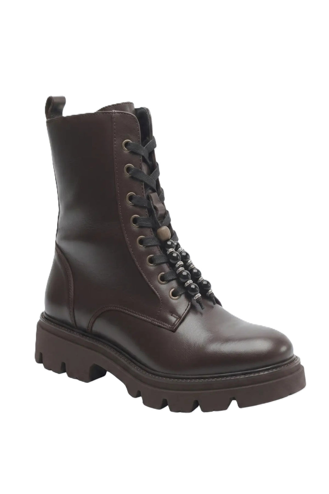 Wavelys ELCHE Bottes à lacets pour femmes en cuir véritable marron, confortables et pratiques avec fermeture éclair. - Marron