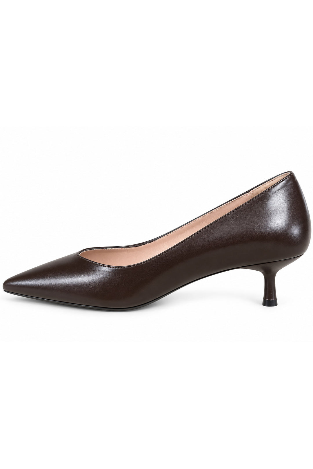 Wavelys Intérieur Extérieur Cuir Véritable Marron Élégant Escarpin à Talon Kitten à Bout Pointu - Marron