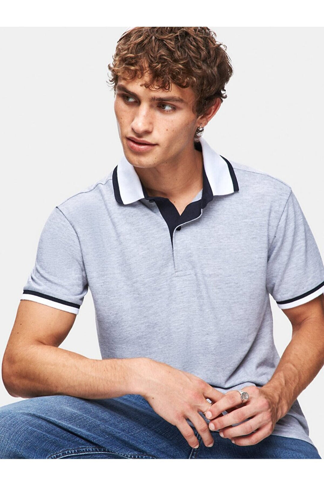 LTB T-shirt gris régulier à col polo pressé