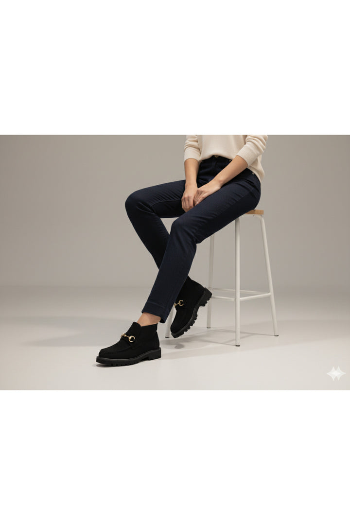 Wavelys RENA Bottine d'hiver pour femme en cuir suédé véritable avec boucle élégante, chaude. - Noir