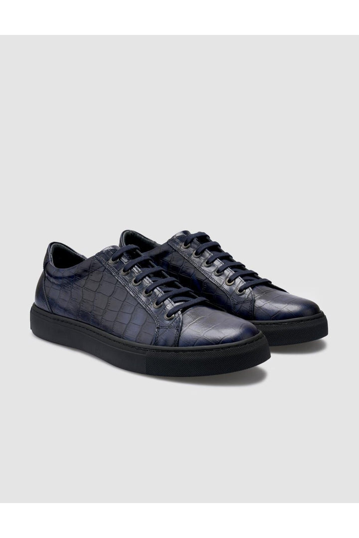 Cabani Shoes %100 Cuir véritable Bleu marine Croco Chaussures de sport pour hommes - Bleu marine