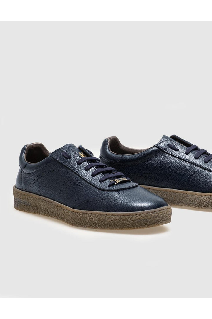 Cabani Shoes Chaussures de sport pour hommes en cuir véritable avec lacets et semelle en caoutchouc Bleu marine - Bleu marine