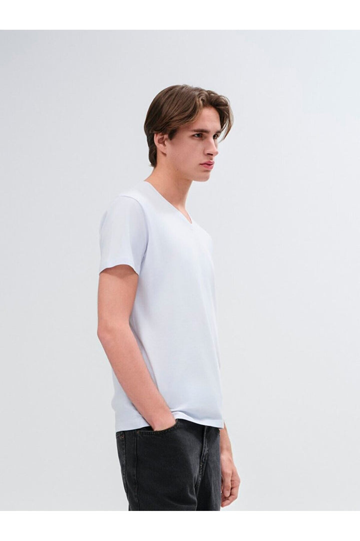 LTB T-shirt blanc à manches courtes slim Pressure avec encolure en V