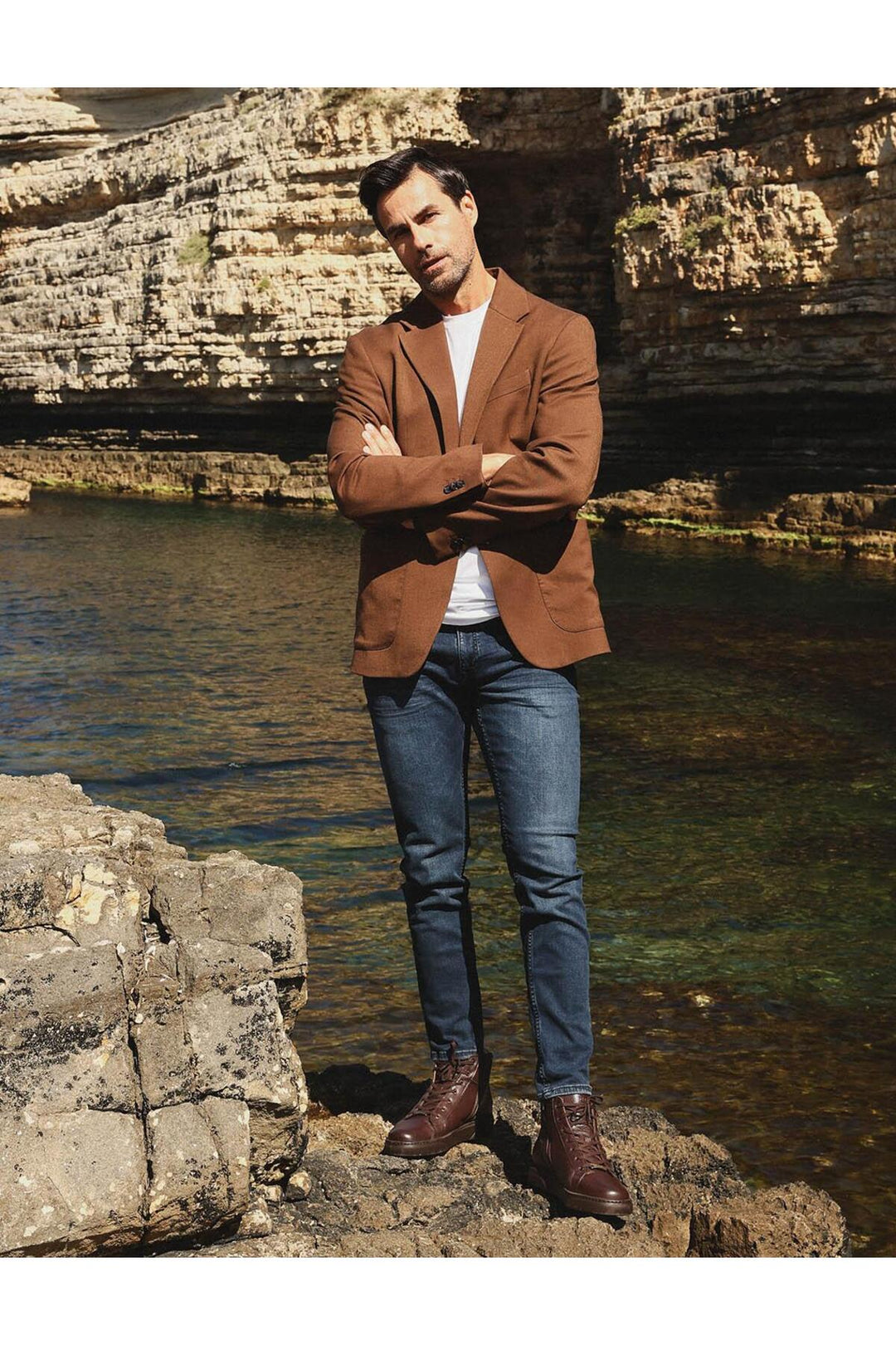 Cabani Shoes Bottines pour hommes en cuir véritable, à design sportif, marron, avec fermeture éclair. - Marron