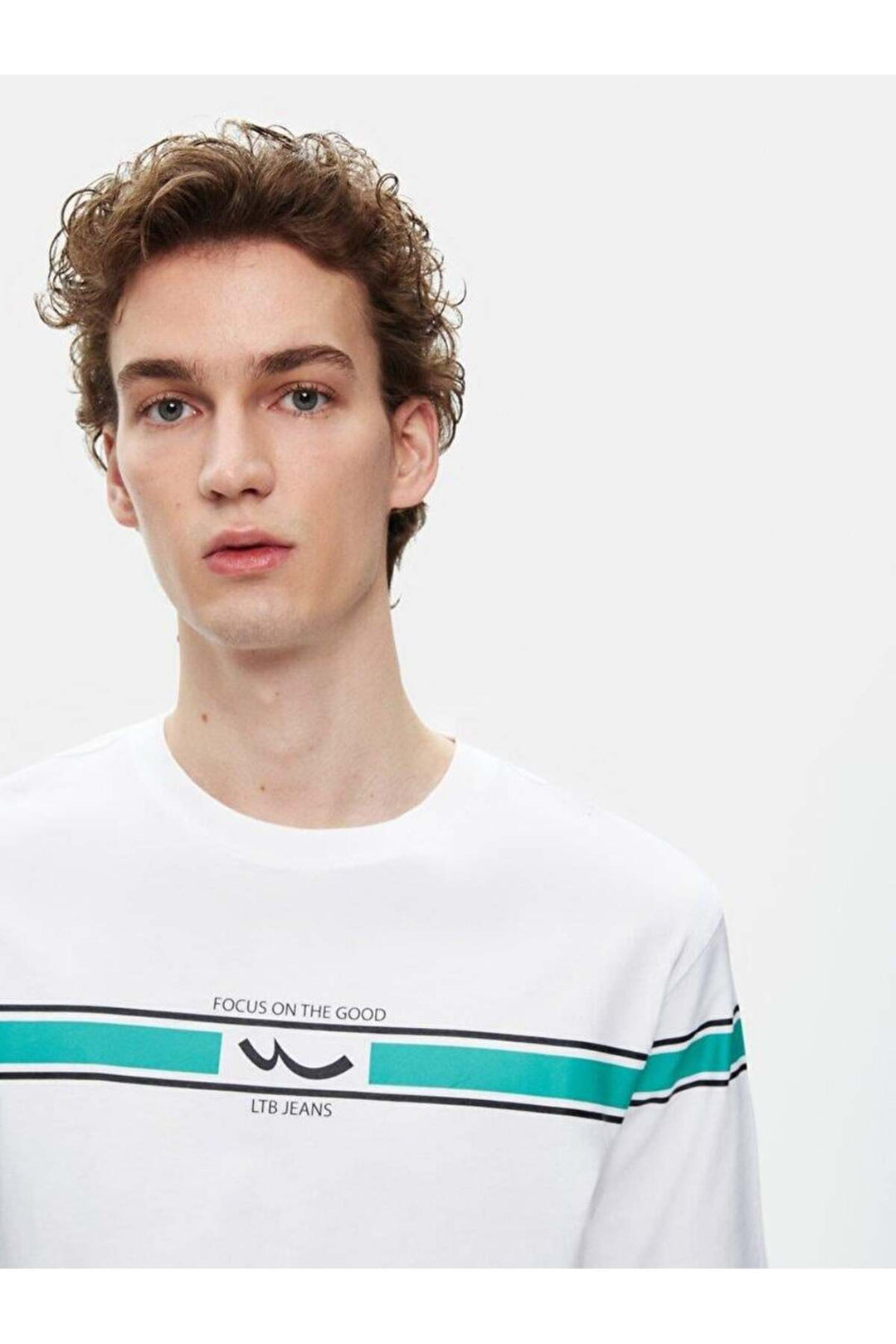 LTB T-shirt blanc classique imprimé à encolure zéro et manches courtes