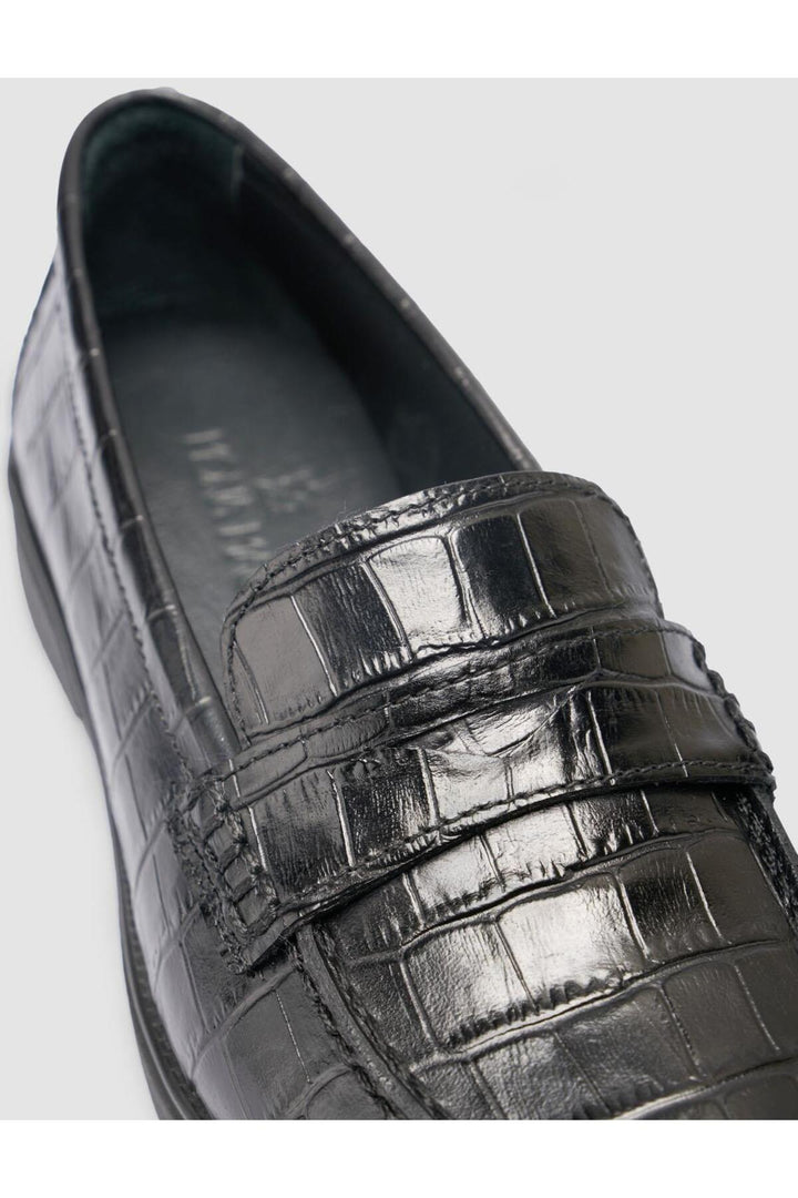 Cabani Shoes %100 Cuir Véritable Noir Motif Croco Mocassins Femme - Noir