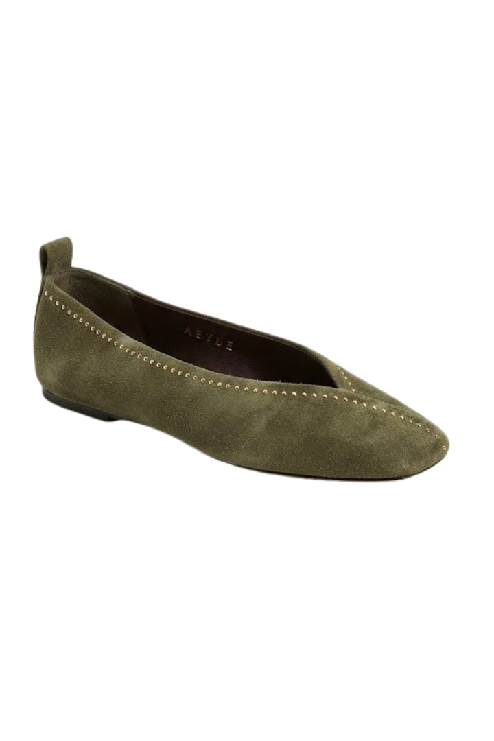 Wavelys VANESA Ballerines en cuir suédé véritable à semelle confortable avec détails cloutés - Vert