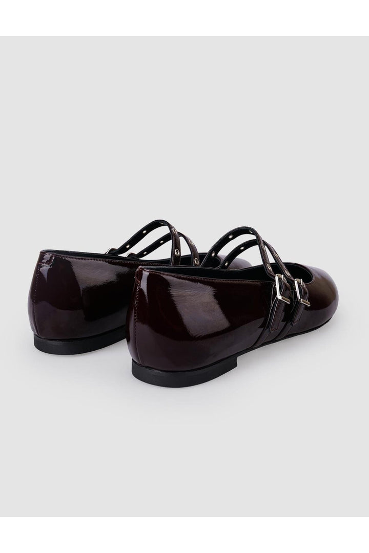 Cabani Shoes %100 Cuir Véritable Ballerines Vernies Bordeaux pour Femme - Bordeaux