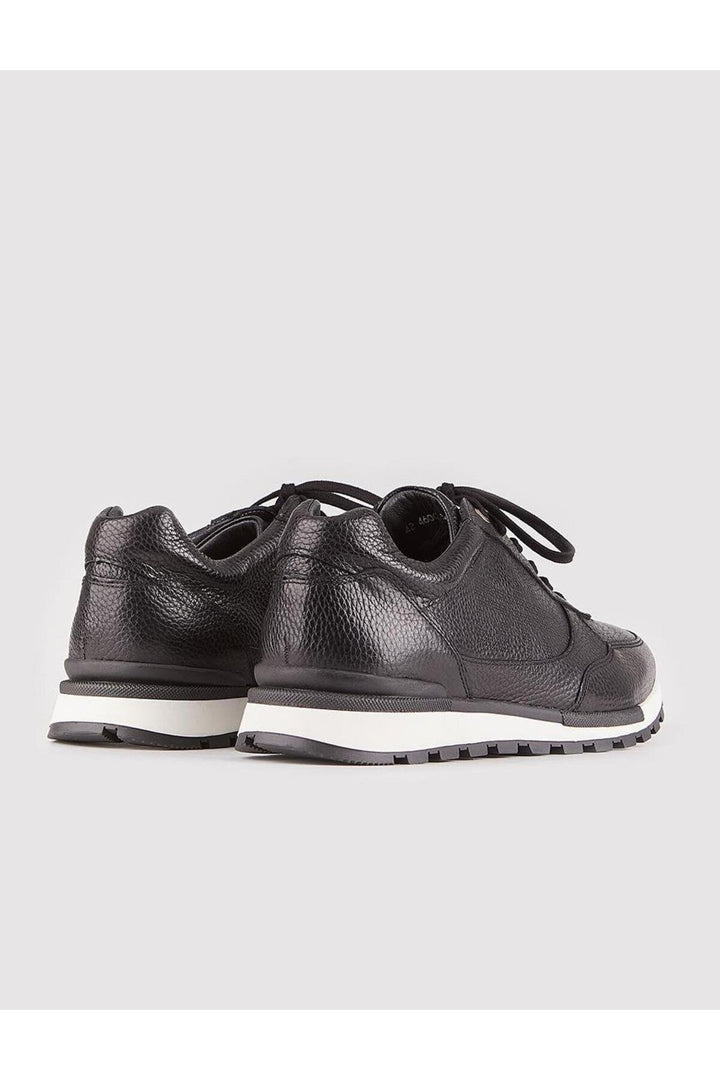 Cabani Shoes Chaussures de sport pour hommes en cuir véritable noires à lacets - Noir