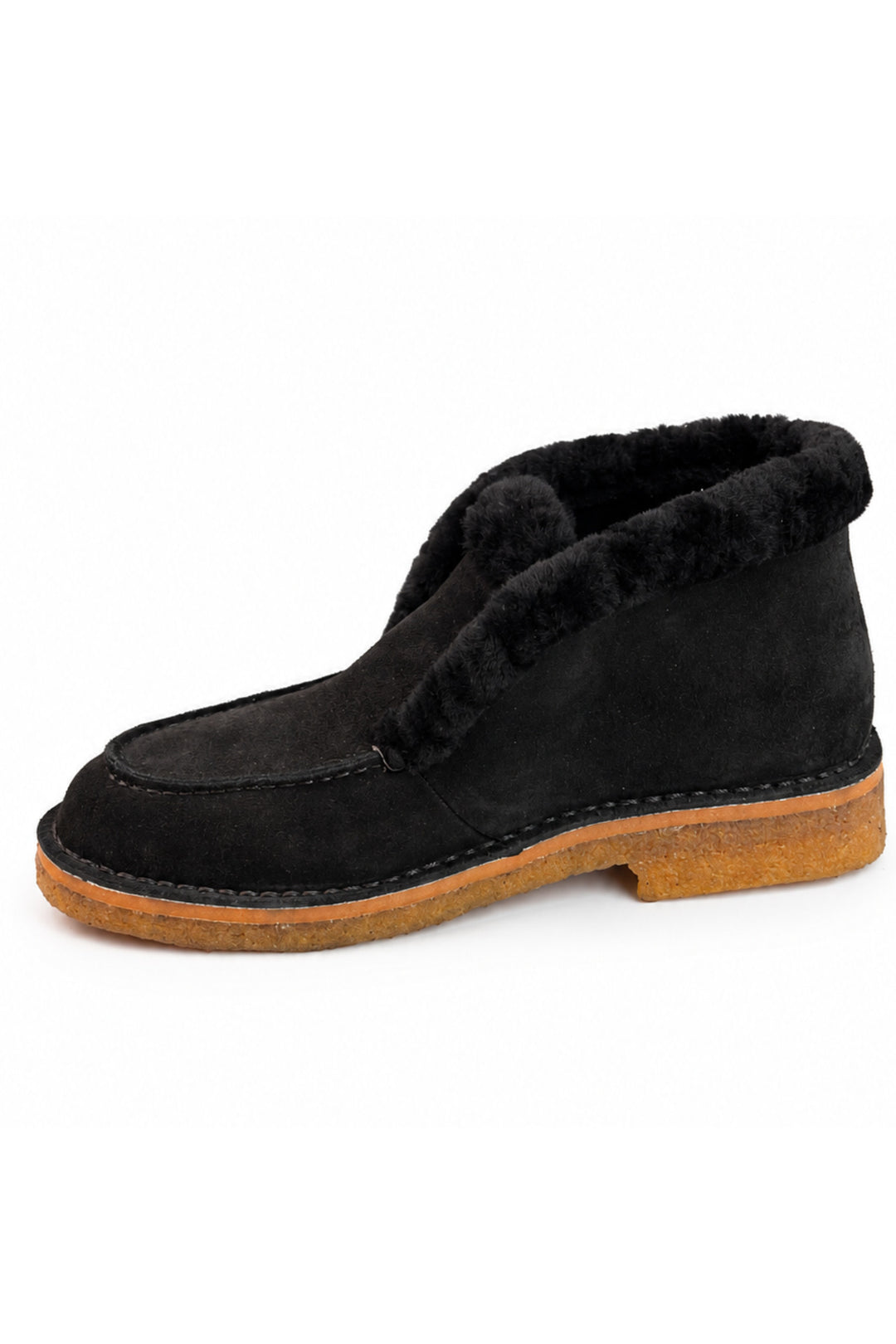 Wavelys GAYA Mocassins en cuir suédé véritable avec doublure en fourrure véritable, semelle en caoutchouc antidérapante, confortables et chauds. - Noir