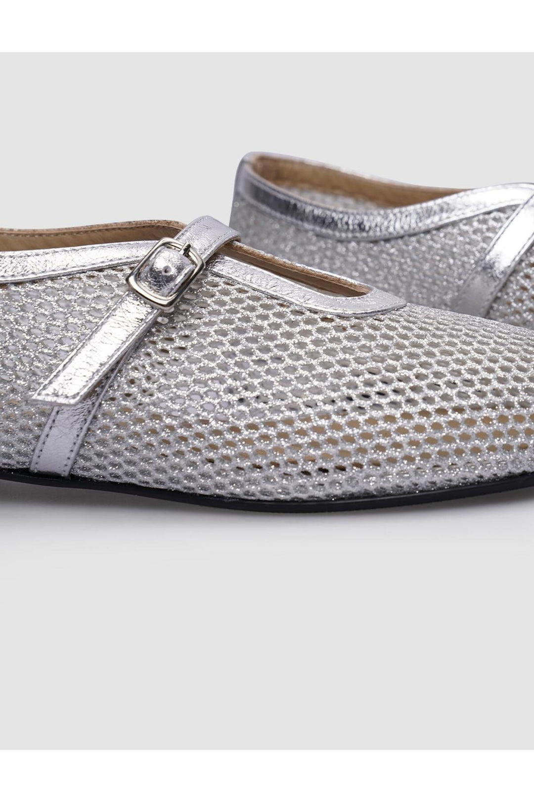 Cabani Shoes Ballerines pour femmes en cuir véritable gris avec détail de boucle en filet à 100%. - Gris