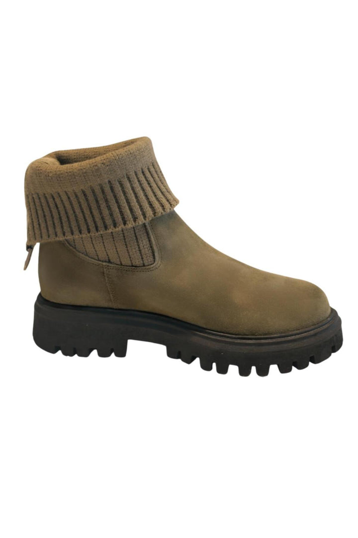Wavelys RIVER Bottes en cuir suédé véritable kaki avec détails en tressé, faciles à enfiler. - Kaki