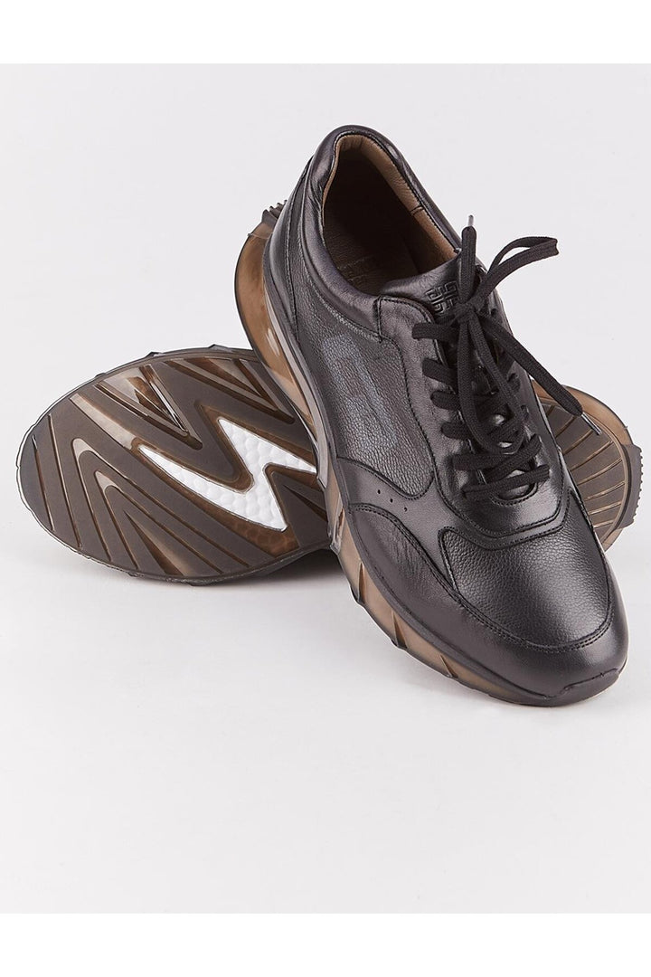 Cabani Shoes Chaussures de sport pour hommes en cuir véritable, noires, à lacets, saisonnières. - Noir