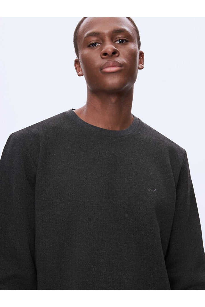 LTB Sweat-shirt anthracite à manches longues avec encolure en O