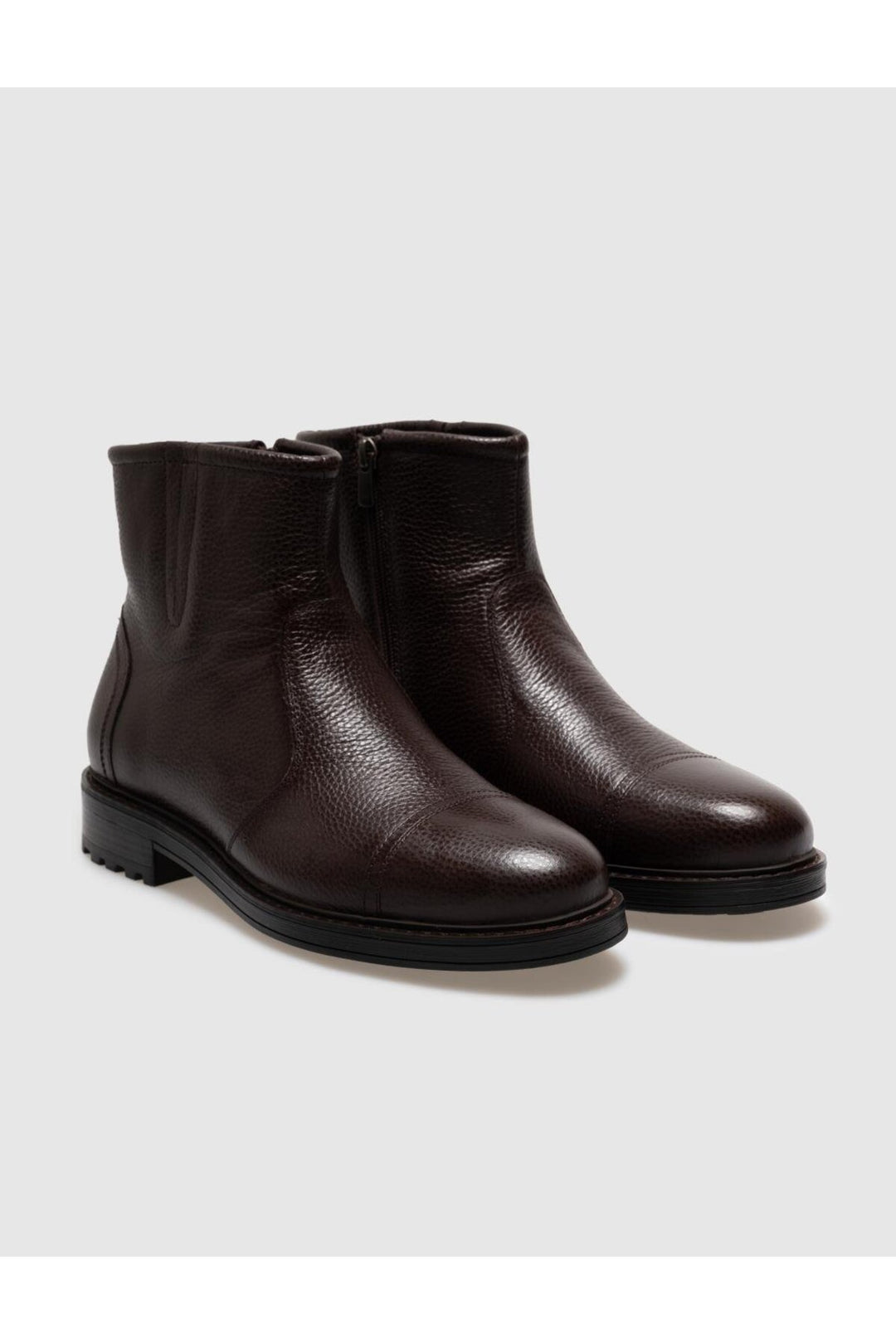 Cabani Shoes Bottines pour hommes en cuir véritable marron avec fermeture éclair - Multicolore