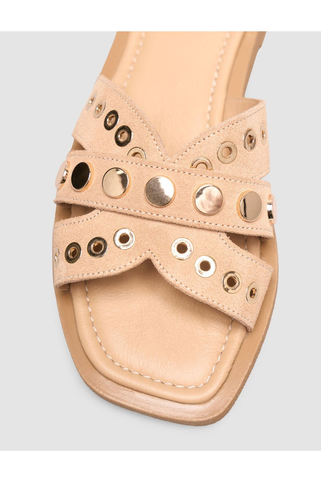 Cabani Shoes Sandale Femme en Cuir Véritable avec Détails en Pierre en Suède Beige - Marron