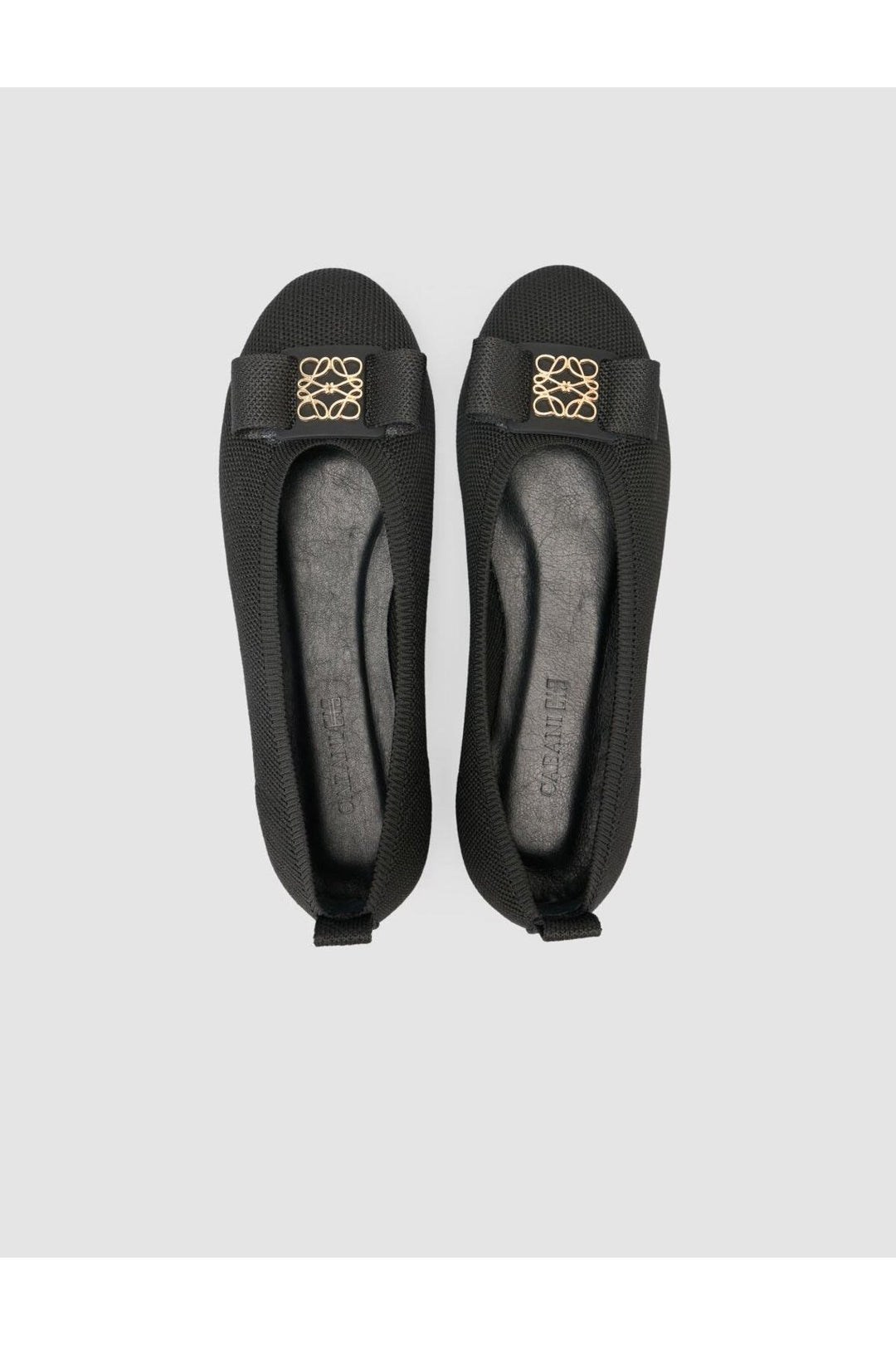 Cabani Shoes Lunor Ballerines Femme Noires avec Détail de Boucle en Tricot - Noir