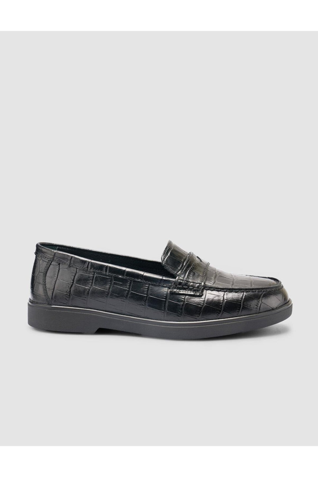Cabani Shoes %100 Cuir Véritable Noir Motif Croco Mocassins Femme - Noir