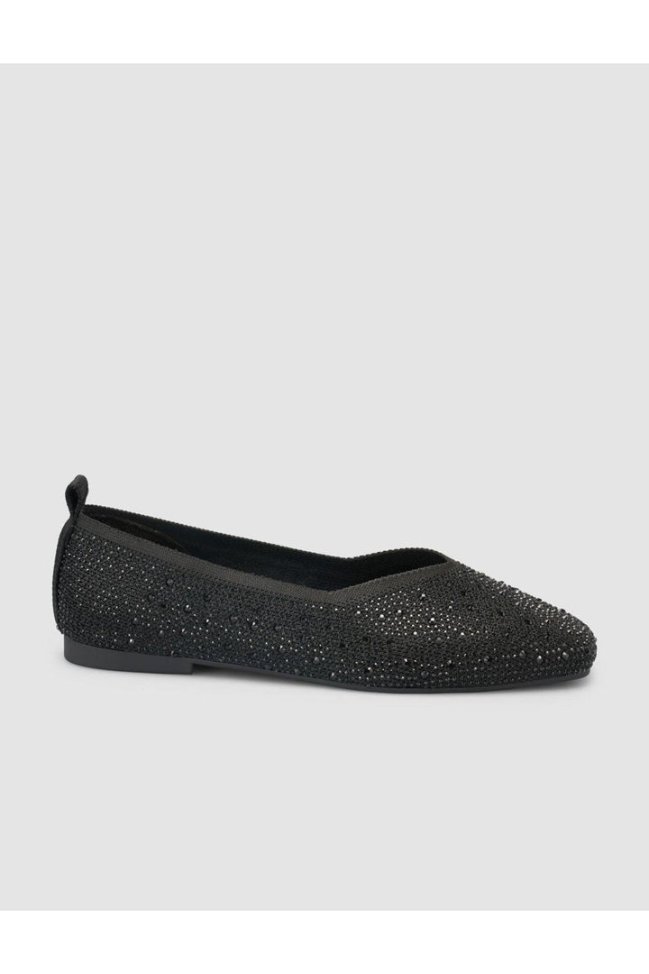 Cabani Shoes Ballerines noires en tissu avec pierres Serario pour femmes - Noir