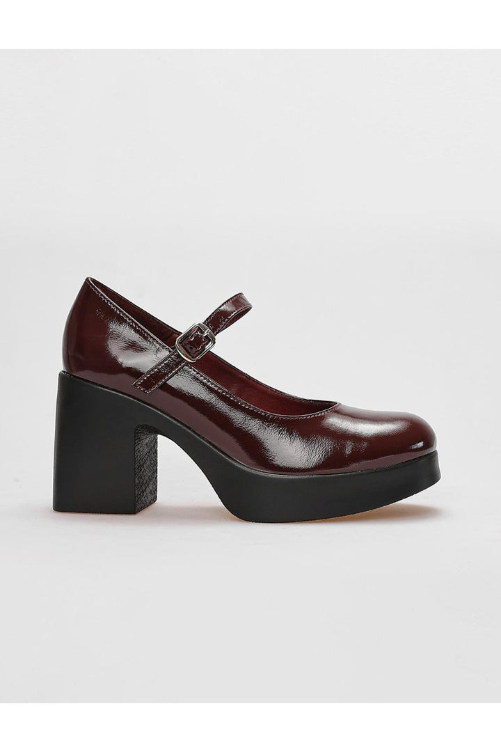 Cabani Shoes Chaussures à talons épais en cuir véritable verni bordeaux pour femmes - Multicolore