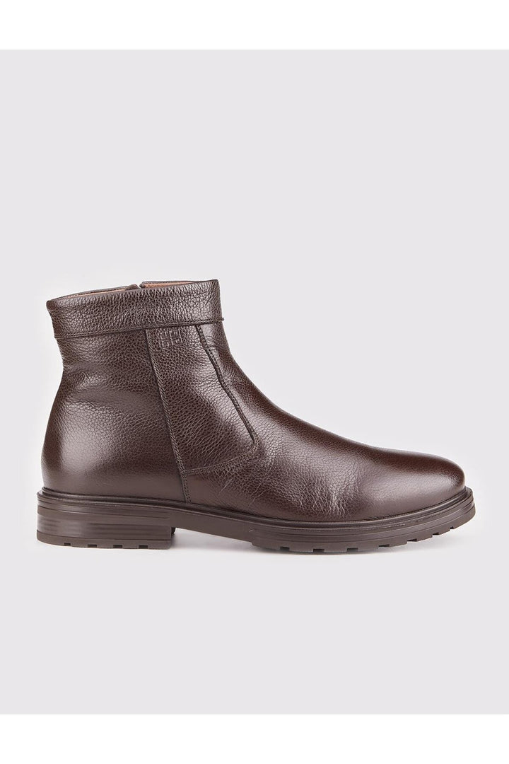 Cabani Shoes Bottines pour hommes en cuir véritable marron avec semelle en caoutchouc et fermeture éclair. - Multicolore