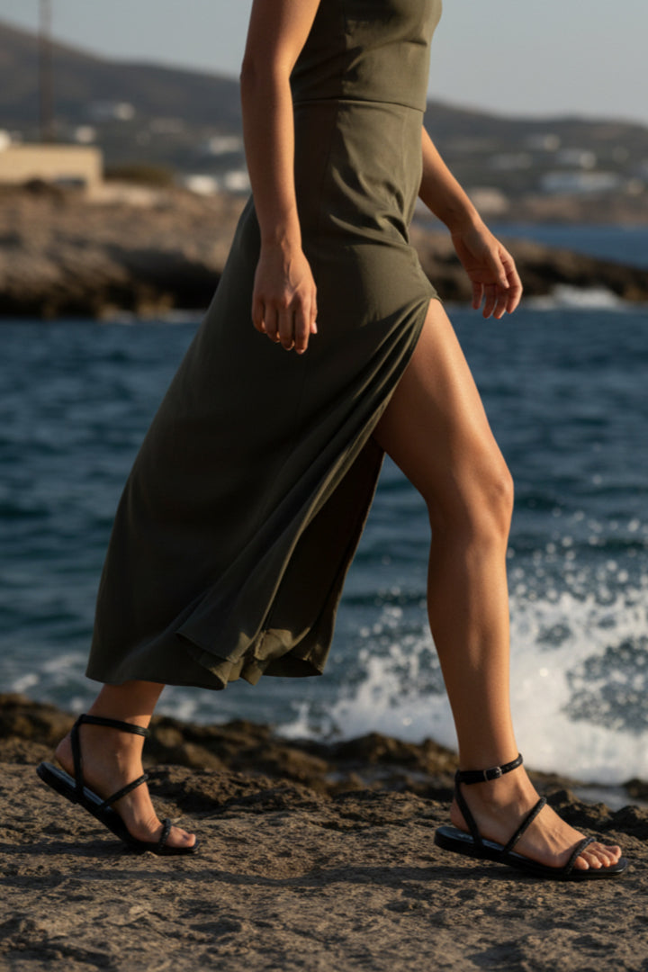Wavelys Reta Sandale Femme Basse Été à Strass Brillant - Noir