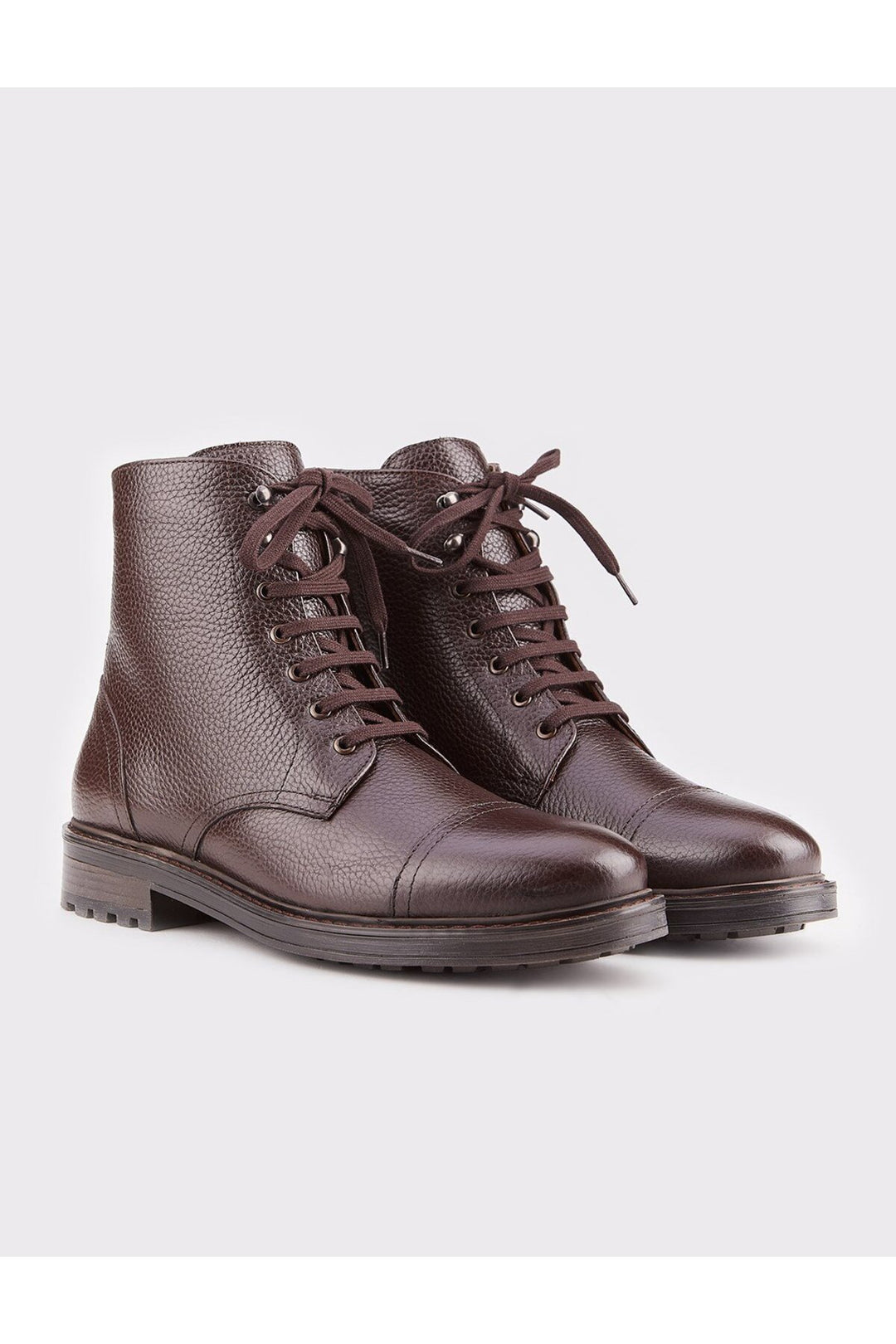 Cabani Shoes Bottines d'hiver pour hommes en cuir véritable marron à lacets et fermeture éclair - Marron