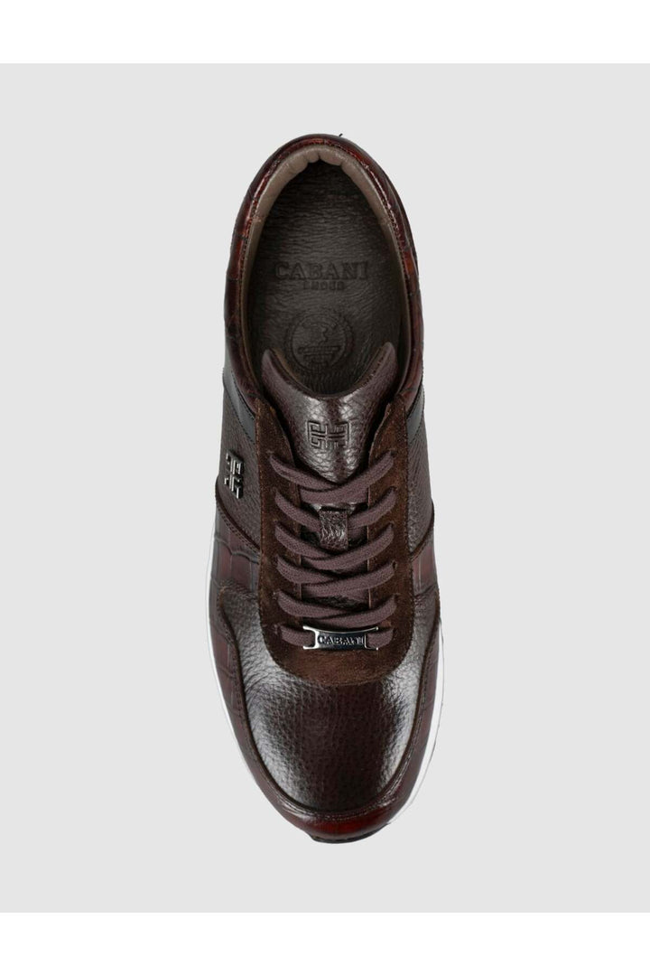 Cabani Shoes Baskets pour hommes en cuir véritable marron à lacets - Marron