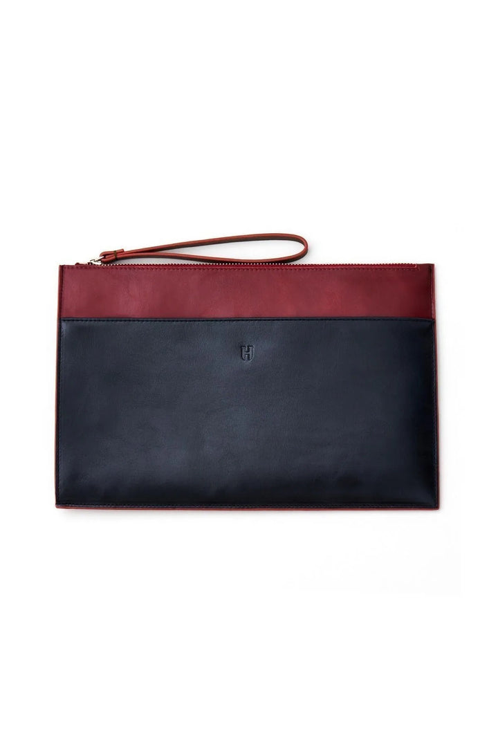 helmbrook Sac porte-documents en cuir véritable pour femme Zippé RFID Protégé Beverly Claret Rouge Noir