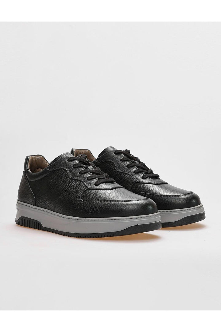 Cabani Shoes Chaussures de sport pour hommes en cuir véritable noires à lacets - Noir