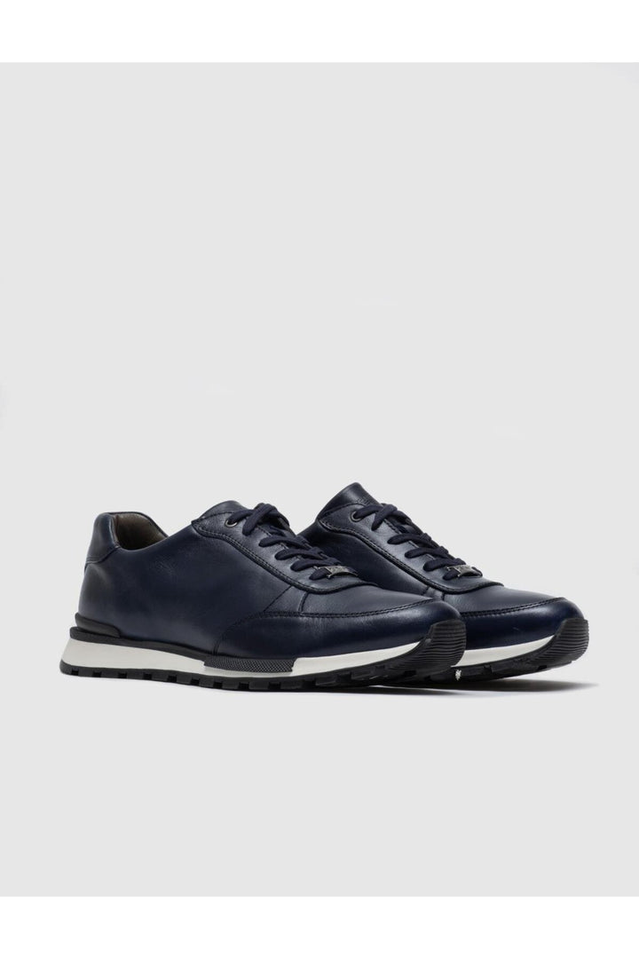 Cabani Shoes Chaussures de sport pour hommes en cuir véritable à lacets - Bleu marine