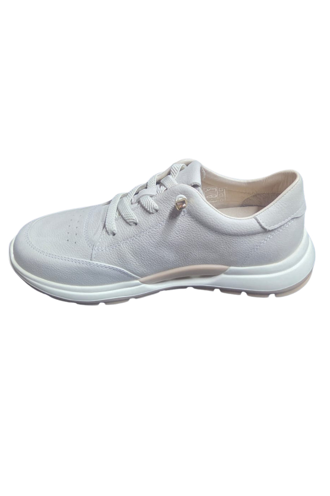 Wavelys MARA Baskets de marche et de sport élégantes en cuir nubuck véritable à lacets blancs avec semelle confortable. - Blanc
