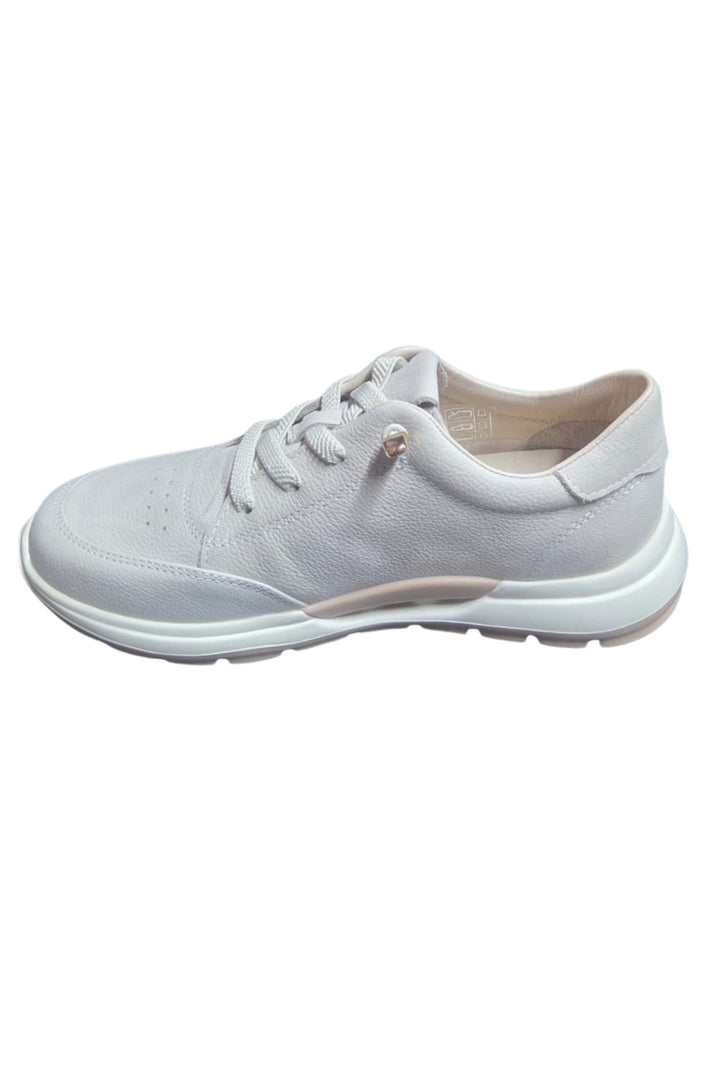Wavelys MARA Baskets de marche et de sport élégantes en cuir nubuck véritable à lacets blancs avec semelle confortable. - Blanc