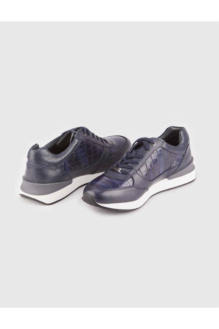Cabani Shoes Chaussures de sport pour hommes en cuir véritable bleu marine à lacets avec semelle thermo. - Bleu marine