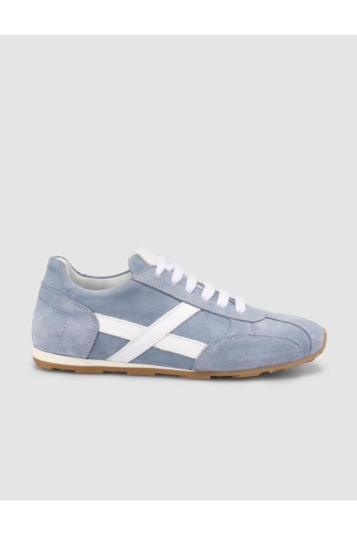 Cabani Shoes MonaMae Baskets Femme en Suède Bleue 100% Cuir Véritable à Lacets - Bleu