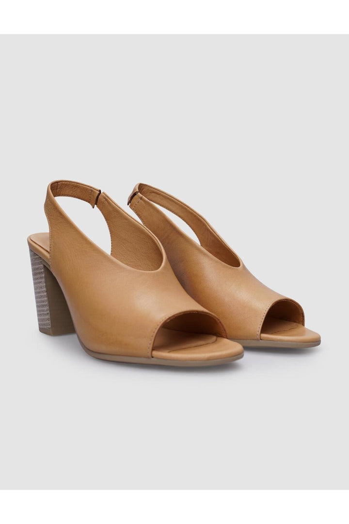 Cabani Shoes Sandales à talons pour femmes en cuir véritable beige avec élastique à l'arrière. - Beige