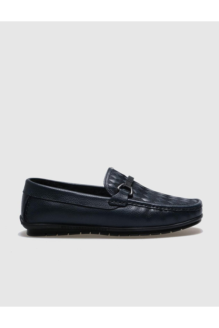 Cabani Shoes Mocassins pour hommes en cuir véritable bleu marine avec fourrure. - Bleu marine