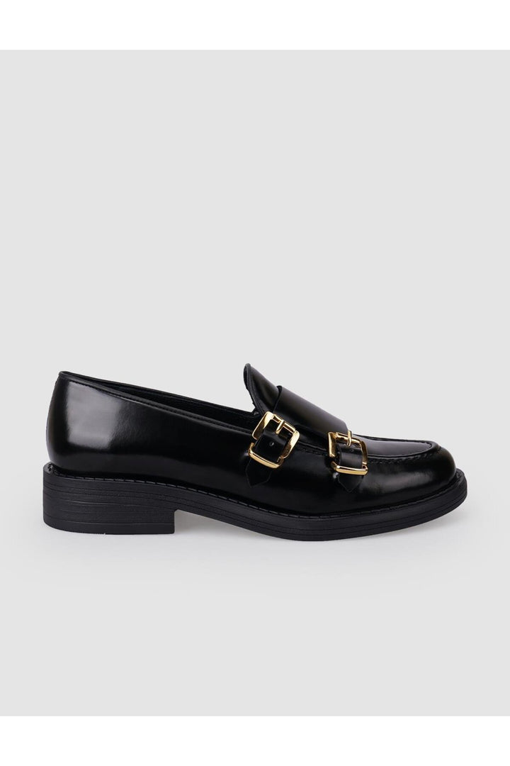 Cabani Shoes Chaussures de ville pour femmes en cuir véritable noir à double boucle 100% - Noir