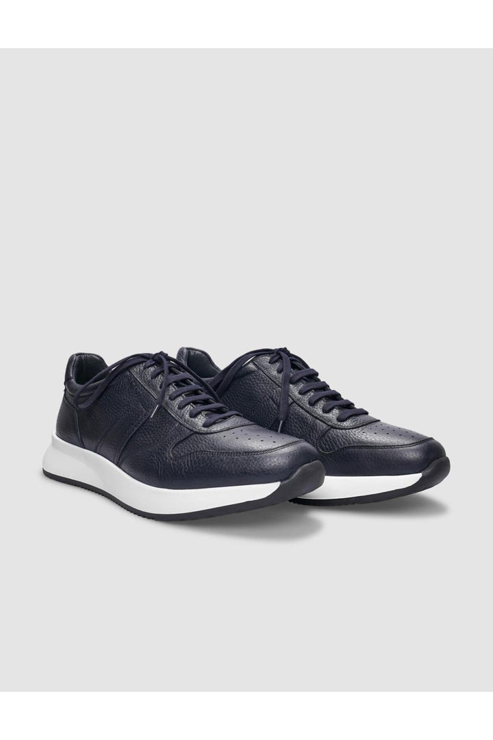 Cabani Shoes Chaussures de sport pour hommes en cuir véritable bleu marine à lacets - Bleu marine
