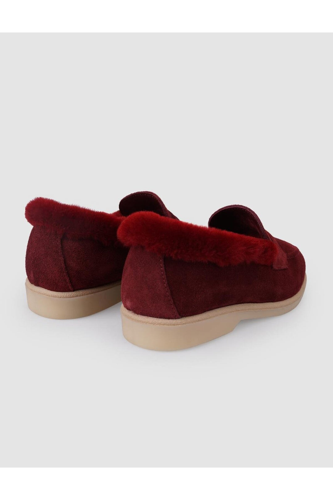 Cabani Shoes %100 Cuir véritable Mocassins en suède bordeaux pour femmes avec fourrure - Bordeaux