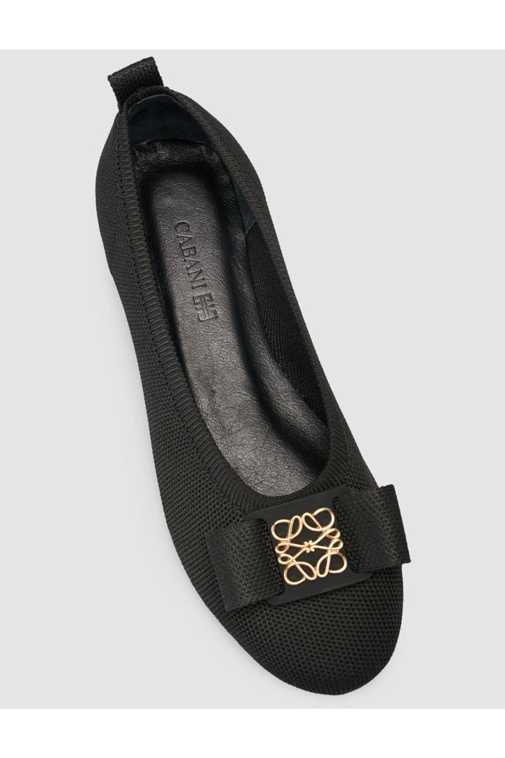 Cabani Shoes Lunor Ballerines Femme Noires avec Détail de Boucle en Tricot - Noir